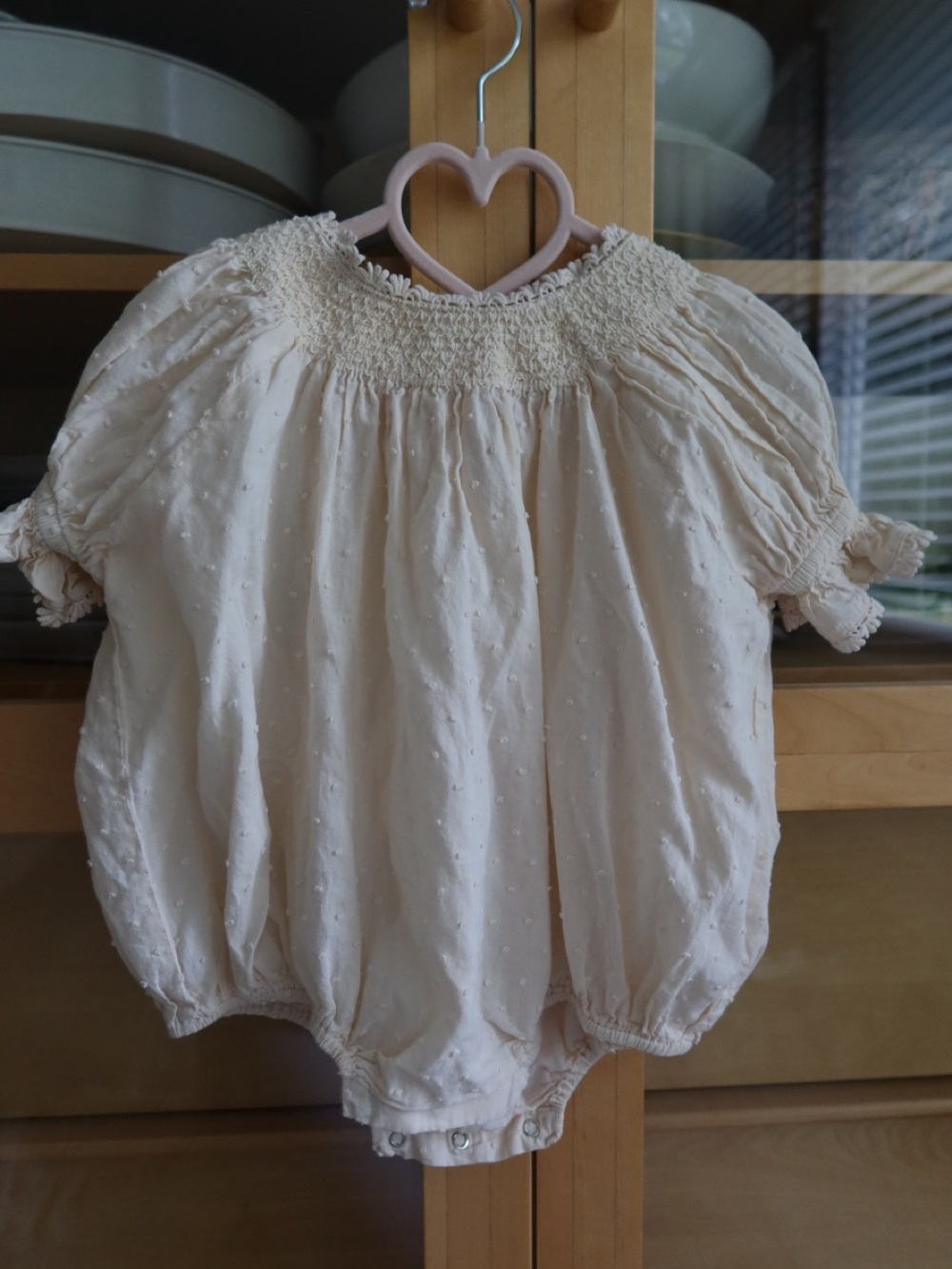 Baby Cream Smocked One-Piece Bodysuit